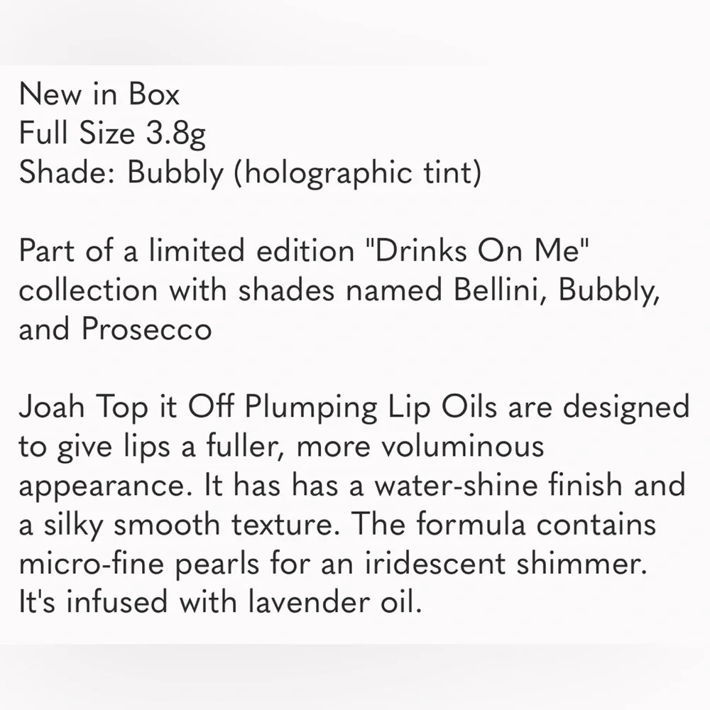 JOAH -NIB - Prosecco - Top It Off Plumping Lip Oil - Full size 0.13 oz